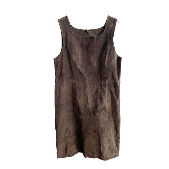 Bagatelle Brown Suede Leather Jumper Dress 12 Old Money Preppy Dark Academia - Picture 2 of 11